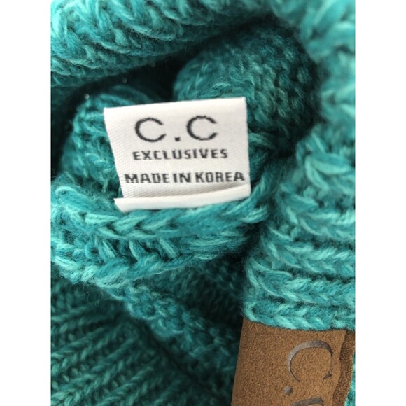 CC Hat Beanie Warm Chunky Soft Stretch Cable Knit Green - Picture 7 of 7